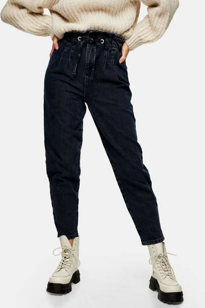 washed black premium mom tapered jeans
