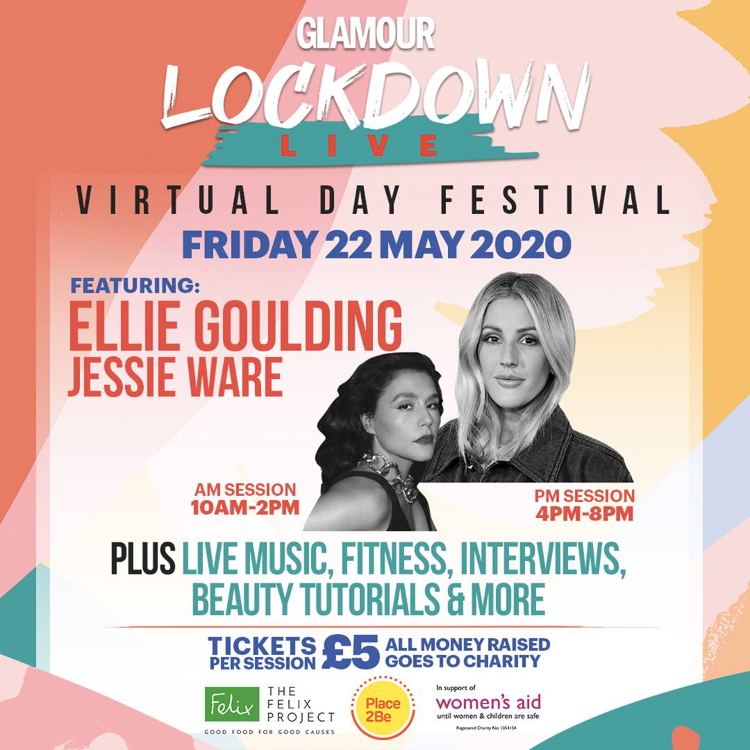 Image: Get your tickets for GLAMOUR'S virtual festival, LOCKDOWN LIVE, featuring performances by Ellie Goulding and Jessie Ware