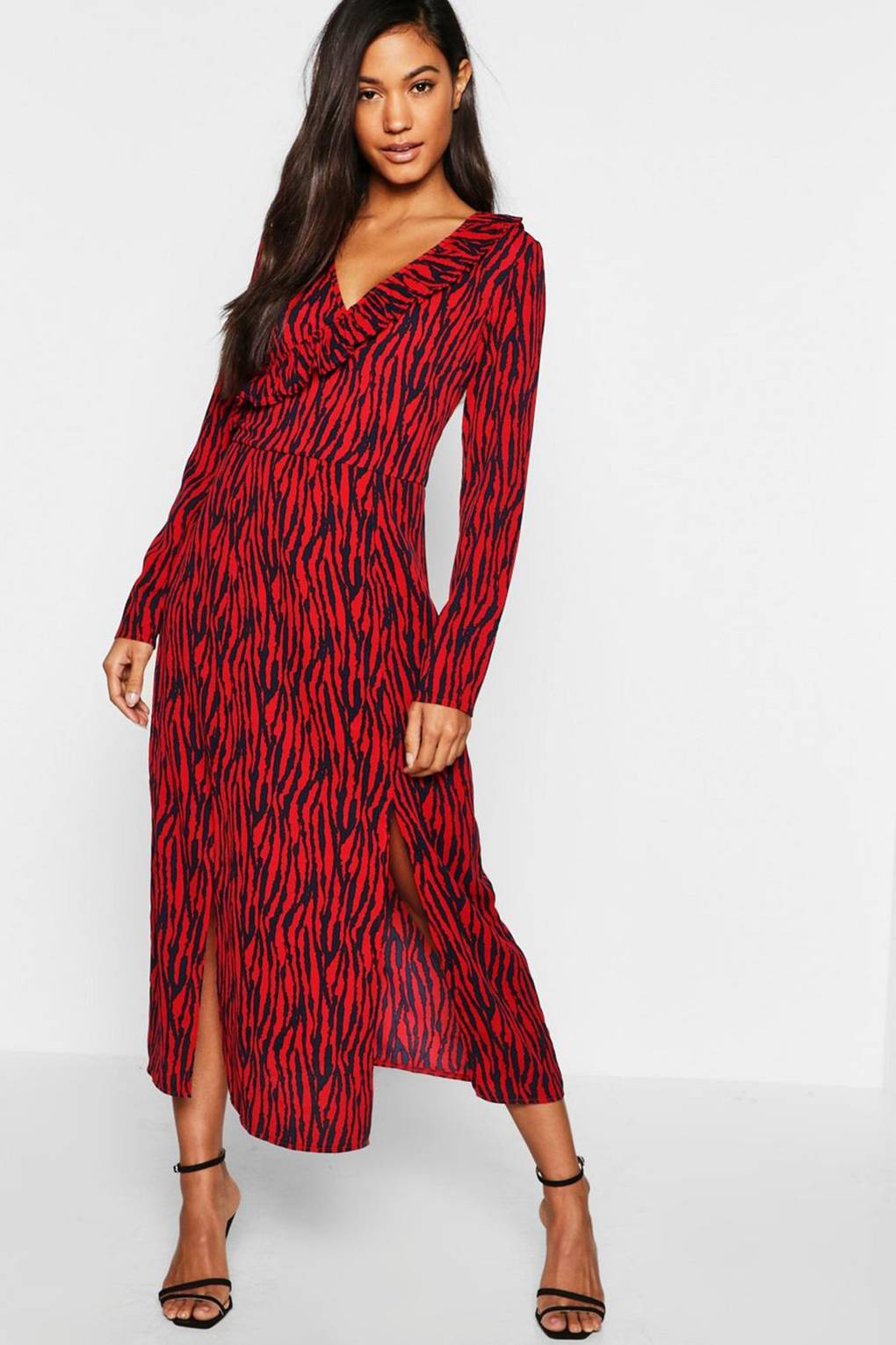 red leopard wrap dress