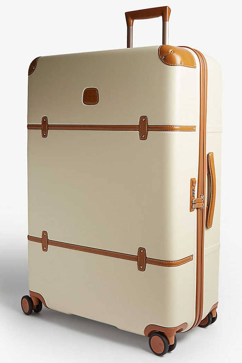 white brown luggage