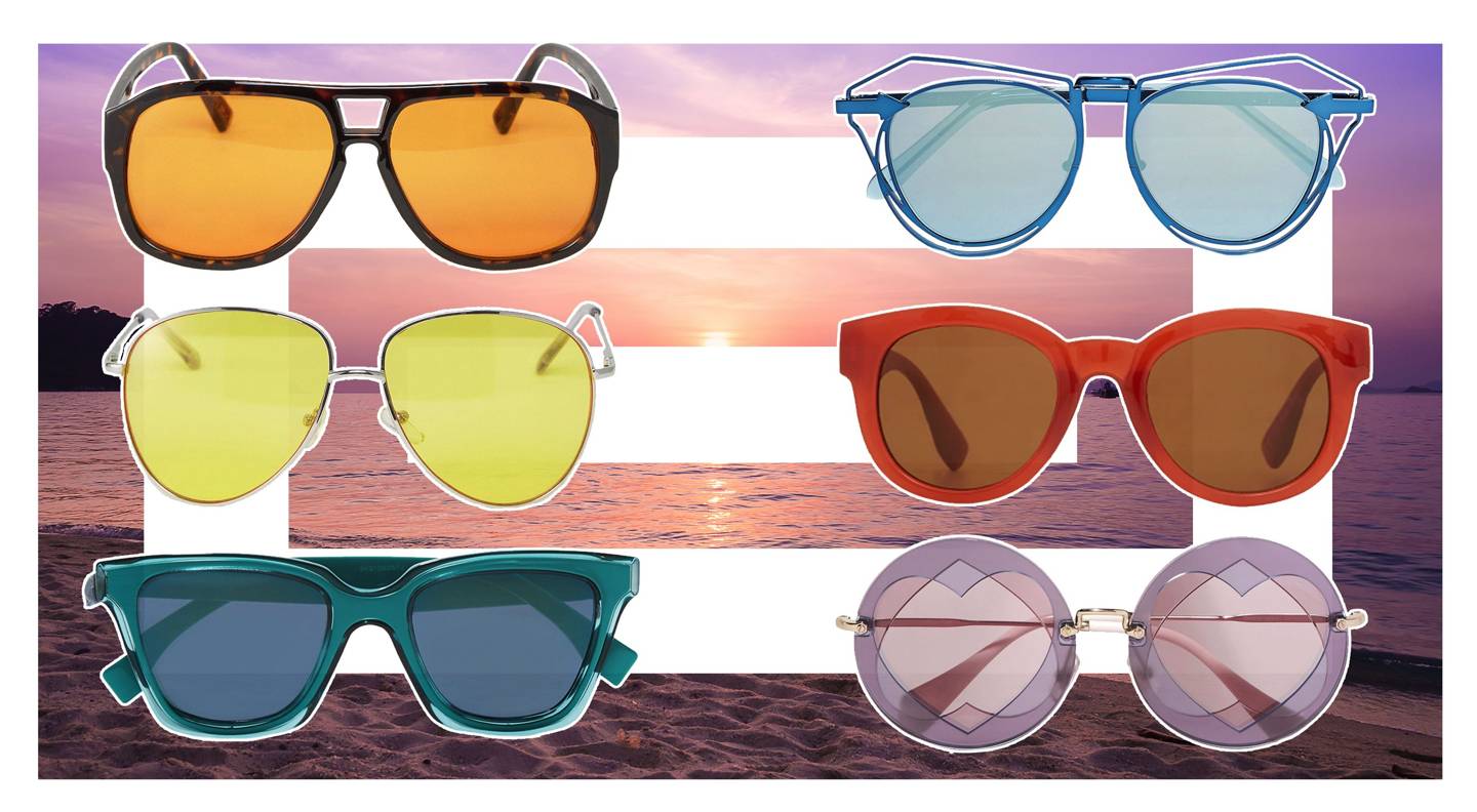 Tinted sunglasses and coloured shades trend: rose, orange, green tinted ...