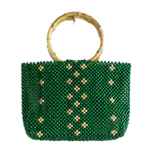 Karma Beaded Acrylic Handle Bag Tan