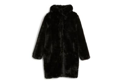 monki hooded faux fur coat