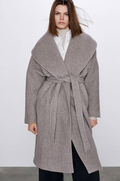 zara grey wrap coat