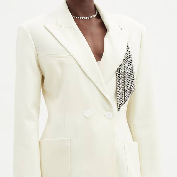 white sequin trouser suit