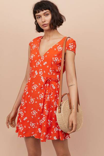 h&m red crepe dress