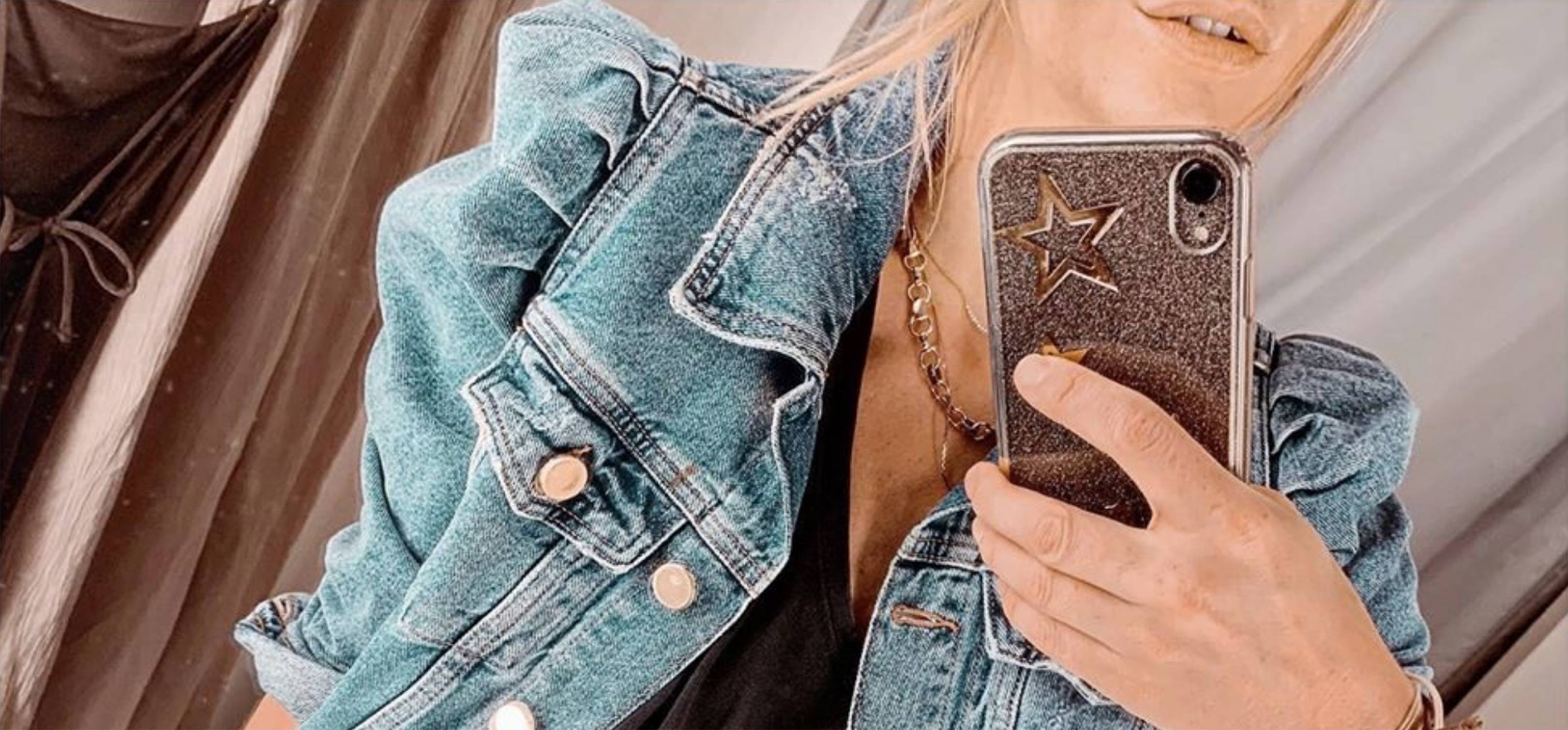 river island black puff sleeve denim jacket