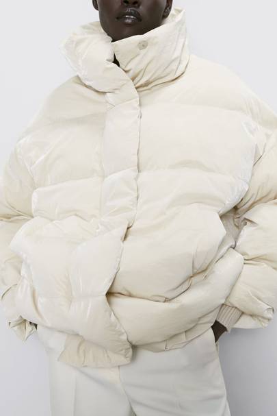 zara high collar puffer jacket