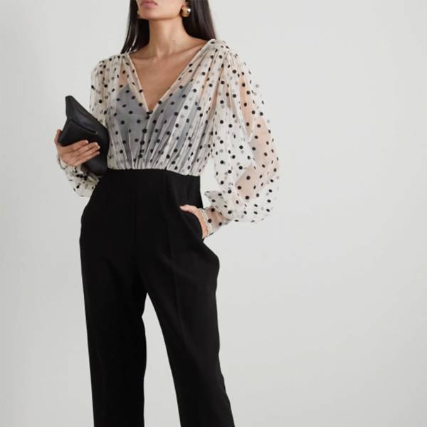 One-shoulder 3/4 Sleeves Ankle-Length Ruched Wedding Guest Jumpsuits with High Front Slit